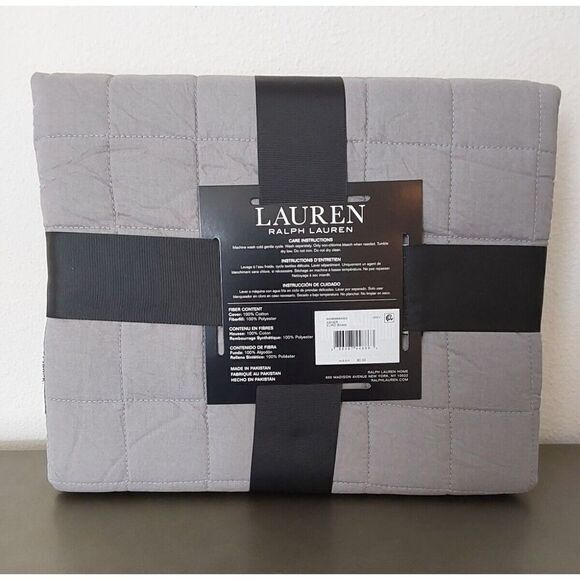 Ralph Lauren ASHER Grey Cotton Poly Fiberfill Quilted European Euro Pillow Sham - Picture 2 of 9